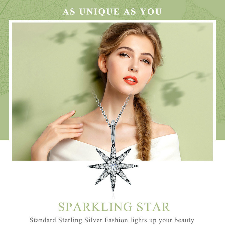 Genuine Sparkling Star Dazzling CZ 925 Sterling Silver Pendant Necklace Jewelry