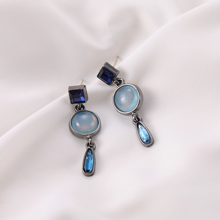 Blue Water Drop Retro Baroque Earrings 925 Silver Earrings