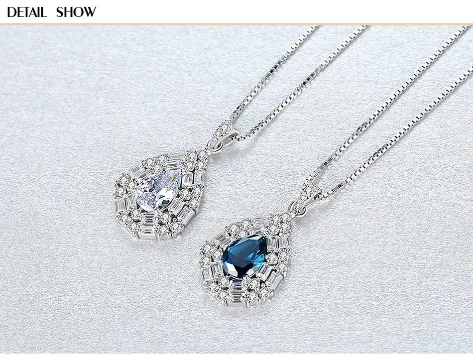 White Sapphire Pendant Necklace 925 Sterling Silver Necklace for Women