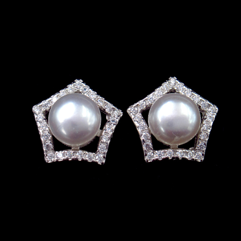 Elegant Star Shaped Pearl Sterling Silver Stud Earrings for Girls