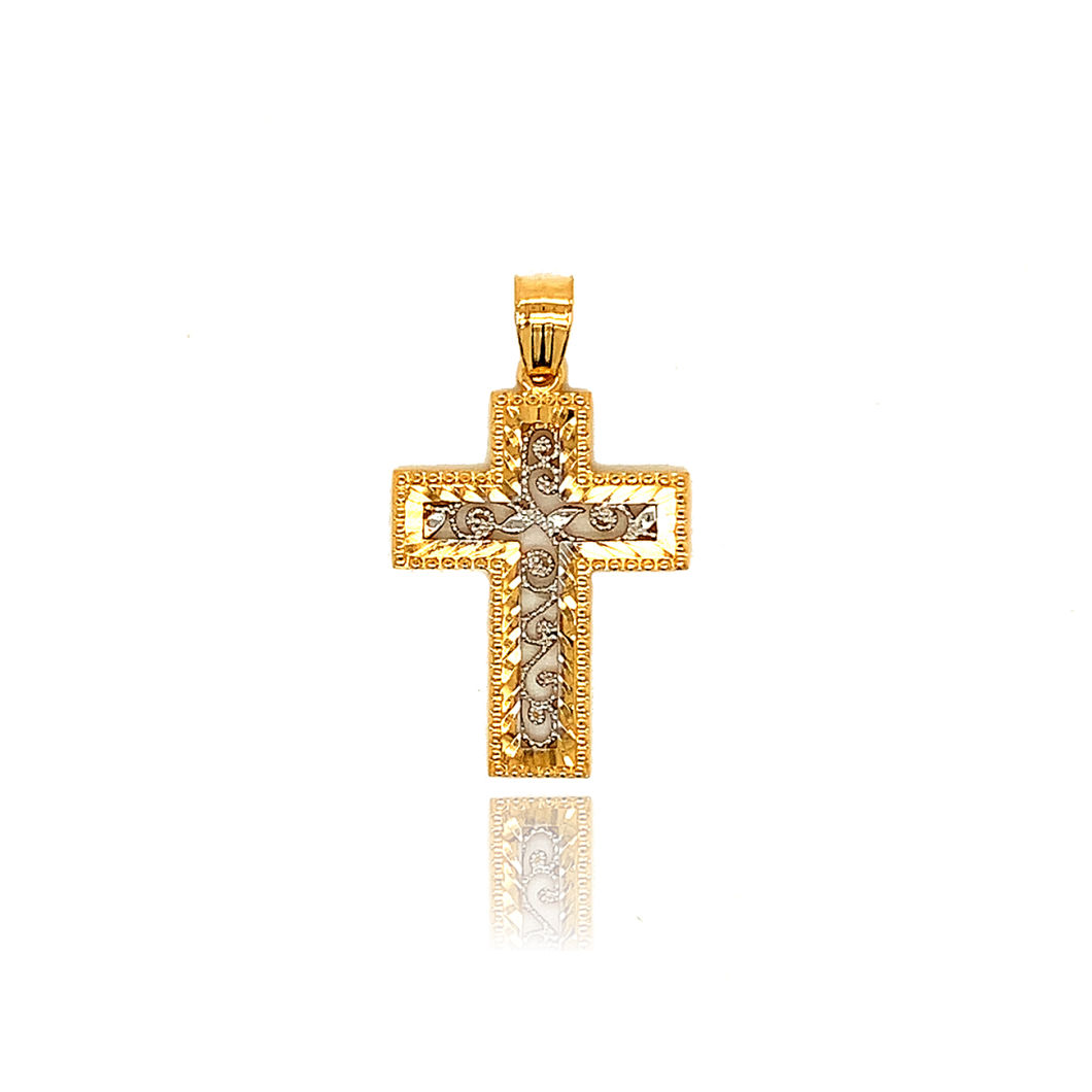 Mens Iced out Cross CZ Inlay Pendant 14K/18K Real Gold Hip-Hop Necklace