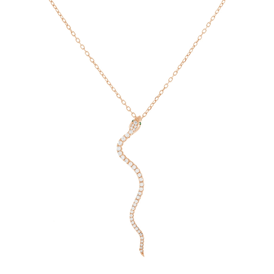 925 Sterling Silver Necklace 18K Gold Plated Unique Necklace Jewelry CZ Pave Snake Drop Necklace