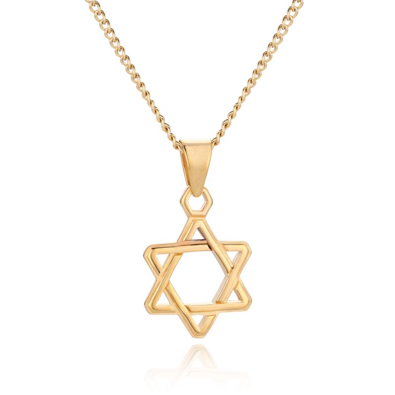 Gold Plated Stainless Steel Glossy Hexagram Pendant Necklace