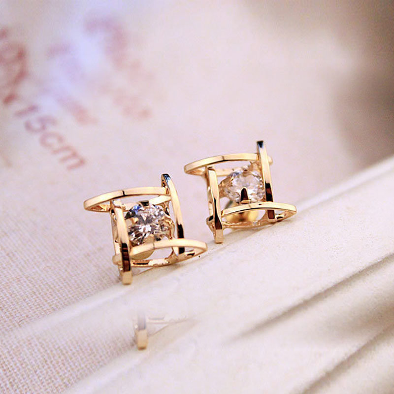 Women Trinkets Triangle Zircon Earrings Toe Square Silver Earrings Fashion Jewelry
