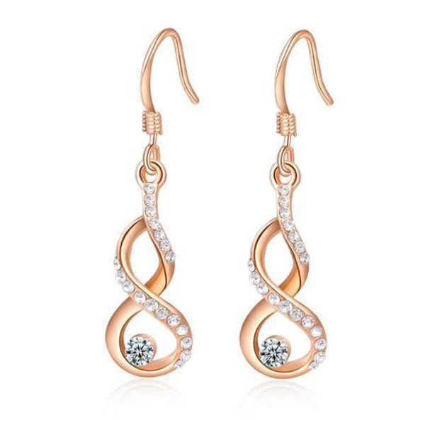 Gold Dangle Earrings 925 Silver Earrings with White CZ