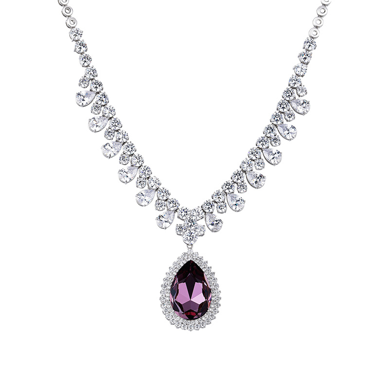 Fashion Luxury Statement 925 Sterling Silver Tennis Single Gemstone Women Necklace