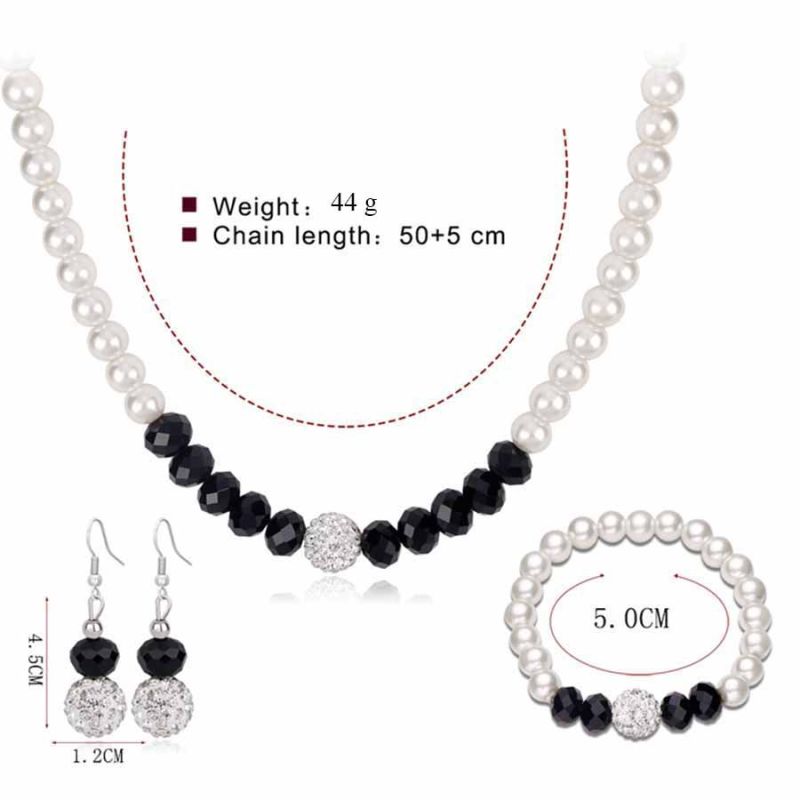 Fashion Wedding Bridal Jewelry Set Pearl Party Prom Silver Color Crystal Bracelet Necklace Earrings for Women Jewellery Sets