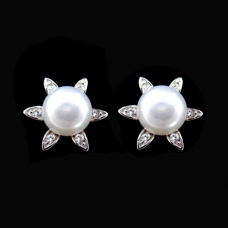 Star Shape Real Natural Freshwater Pearl Silver Korean Style Earrings