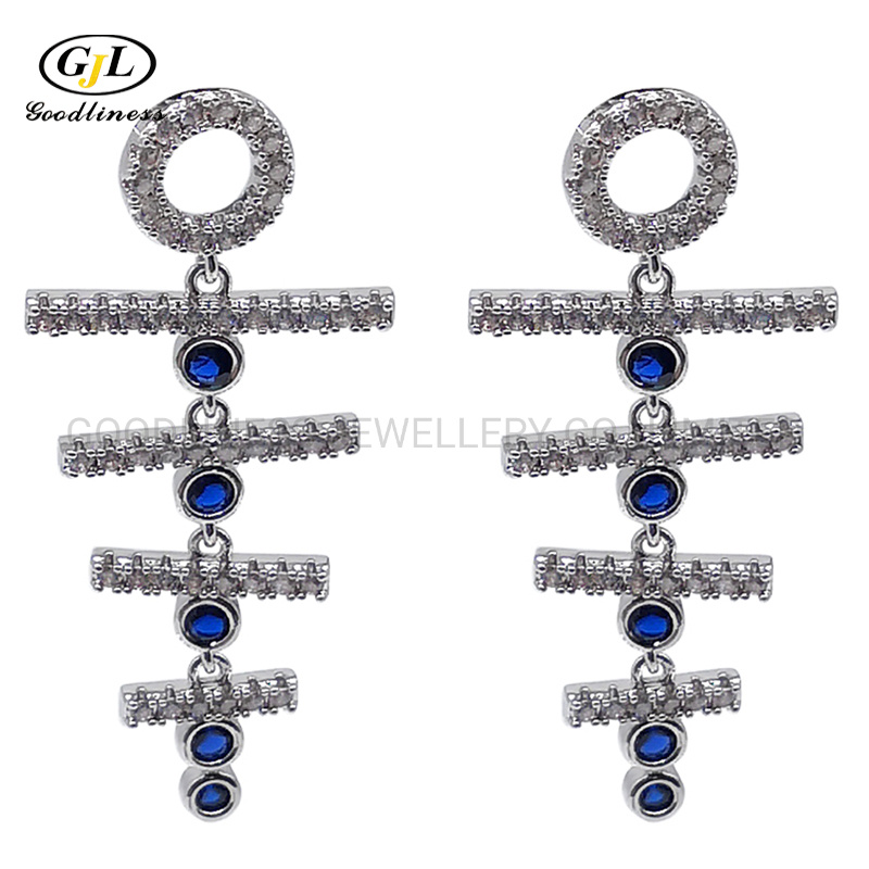 Blue White CZ 925 Silver Fishbone Earrings Wholesale