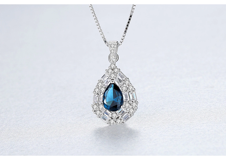 White Sapphire Pendant Necklace 925 Sterling Silver Necklace for Women