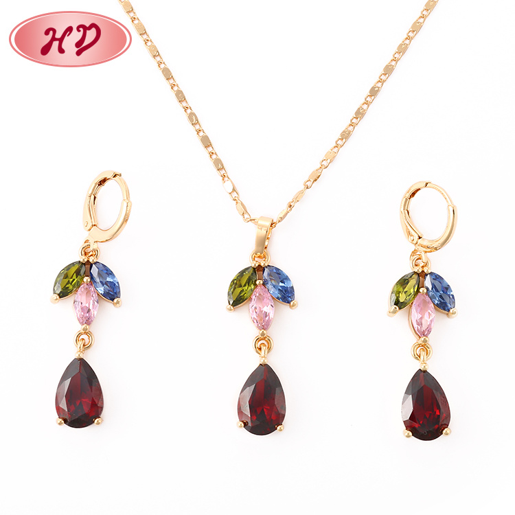 Fashion 18K Gold Plated CZ Crystal Jewelry Chain Sets for Women