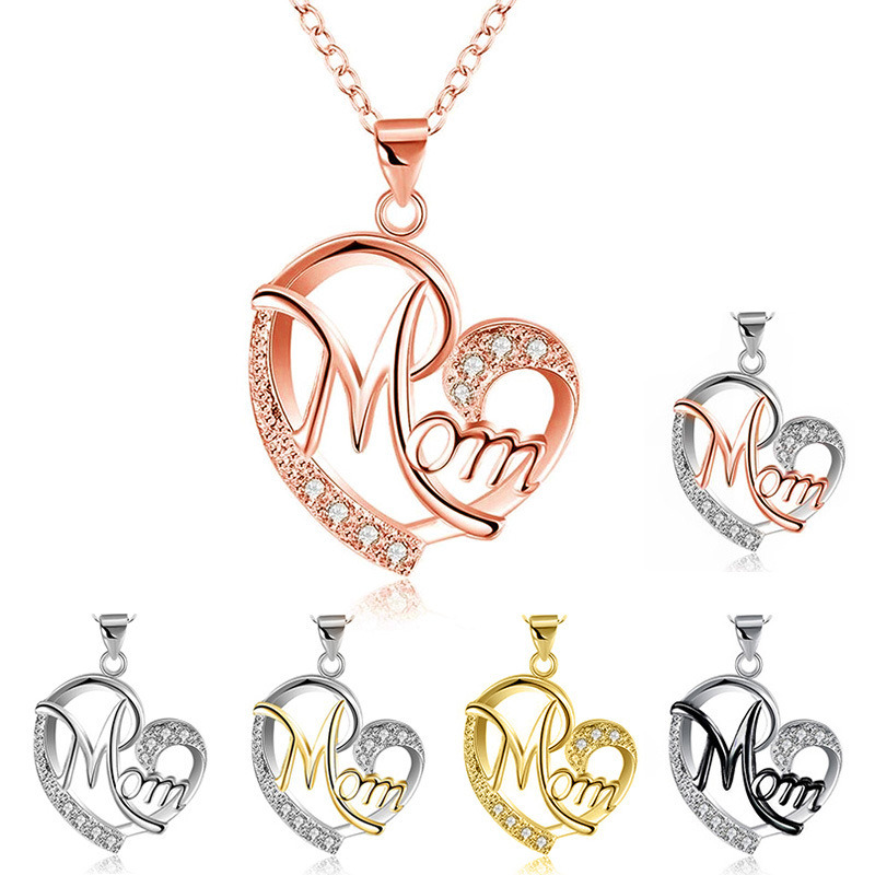 Mom Charm Necklace 925 Sterling Silver Cubic Zirconia Mother Infinity Love Heart Pendant Necklace Gift for Mother Grandmother Esg14258