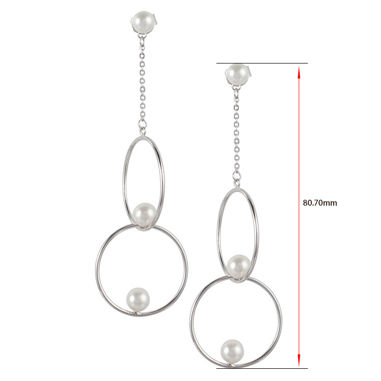 Fashion Jewelry Double Circle 925 Sliver Sterling Shell Pearl Earrings