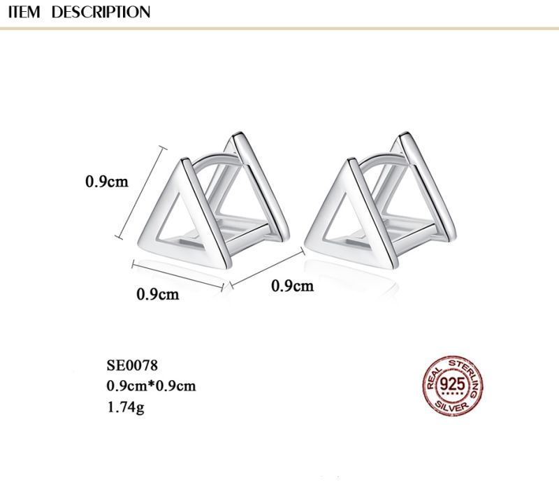 Customized 925 Sterling Silver Triangle Shape Hollow Stud Earrings