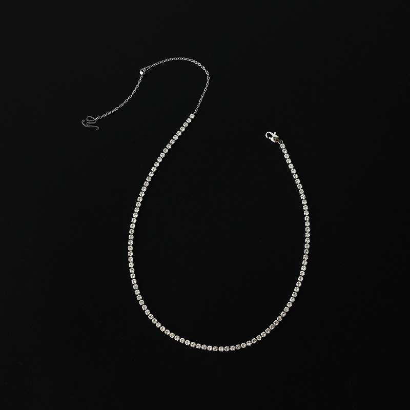 Wholesale Custom Silver Color Adjustable Size Stainless Steel 2.4mm CZ Cubic Zirconia Tennis Chain Necklace