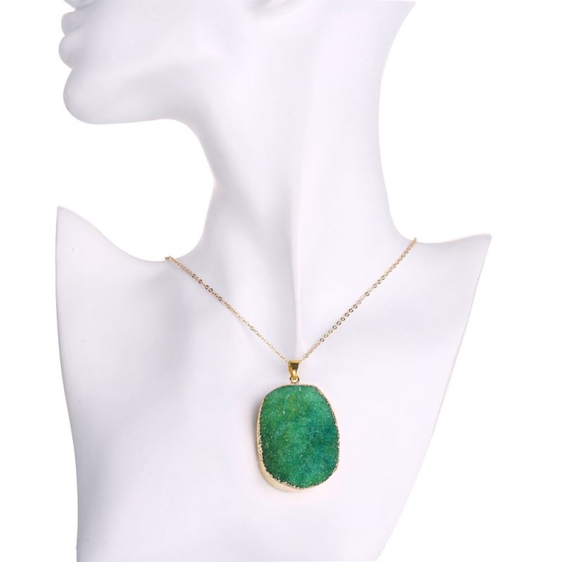Fashion Jewelry Green Crystal Natyral Stone Pendant Necklace Gold Plated