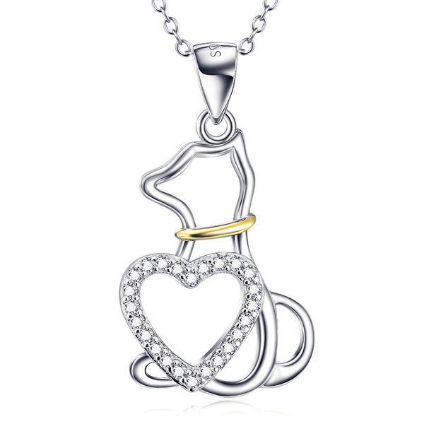 Dog Heart Necklace 925 Sterling Silver Animal Pendant Jewelry