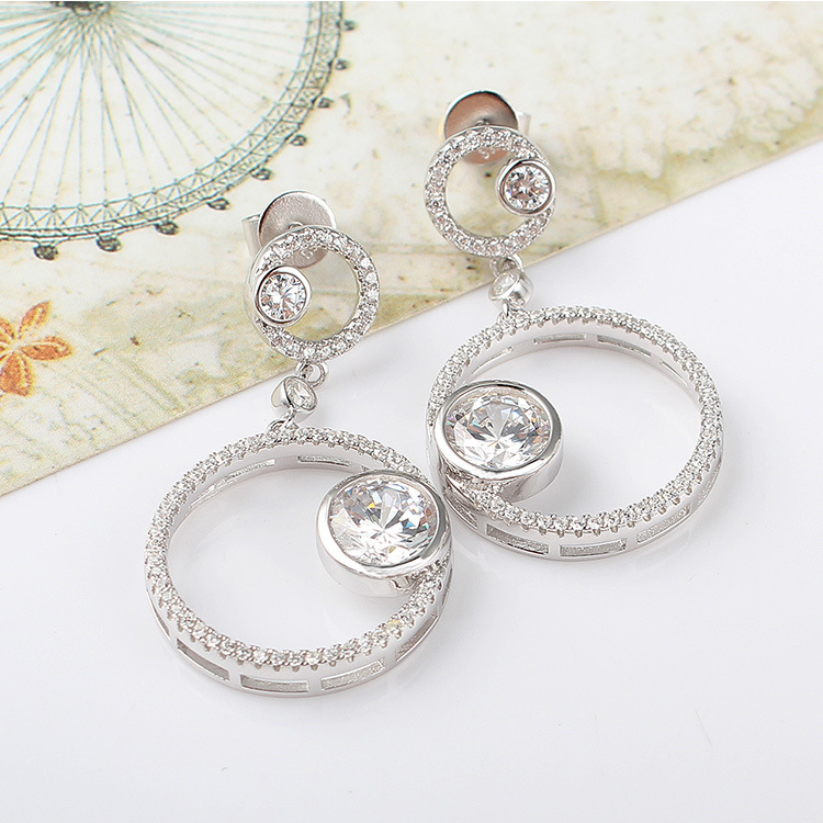Fantastic Circle Trendy 925 Sterling White Gold Silver Earrings