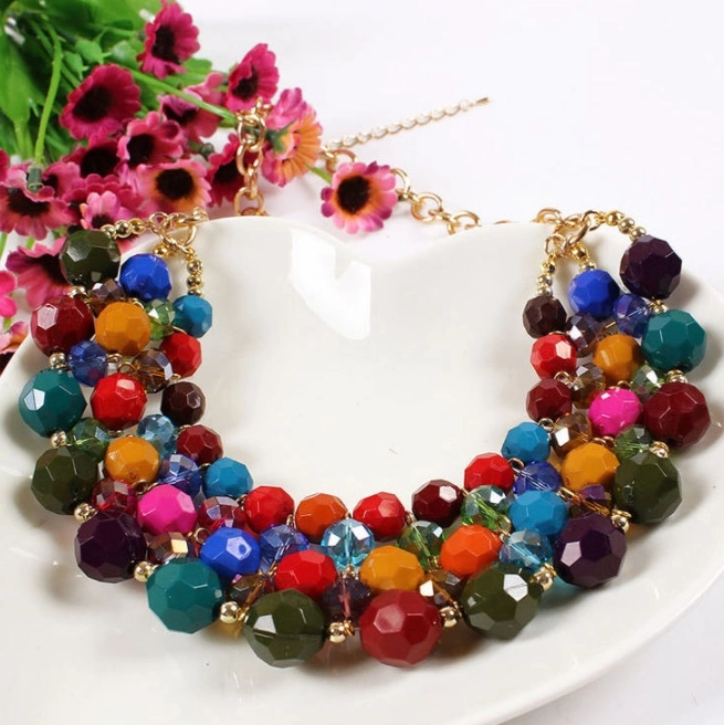 Wholesale Top Design Women Fashion Necklaces Jewelry Accessories Exaggerated Colorful Crystal Layered Necklace