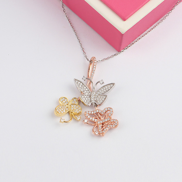 Fashion Party Beautiful Tri-Color Butterfly 925 Silver Necklace Party Jewelry
