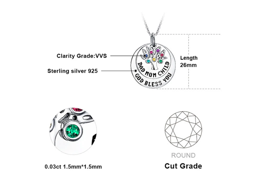 925 Sterling Silver Jewelry Colorful CZ Tree of Life Pendants Necklaces