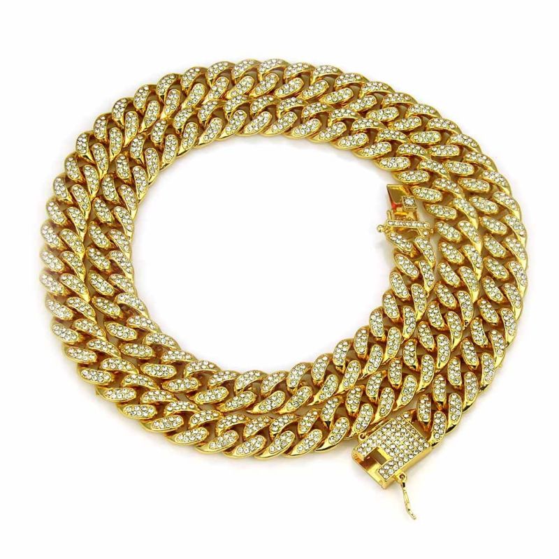 Fashion Hiphop Miami Cuban Necklace Men's Diamond Big Gold Chain Bracelet