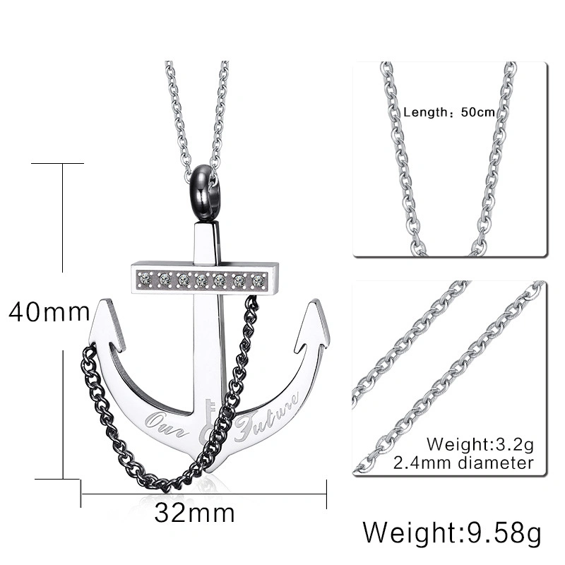 Men's Anchor Rope Chain Pirate Style Necklace Pendant, Stainless Steel Punk Fashion Necklace