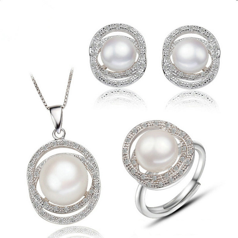 S925 Sterling Silver Jewelry with Fresh Water Pearl Set Jewellery