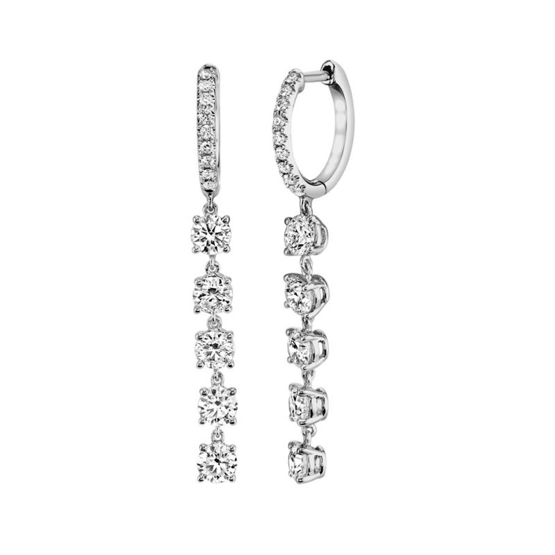 Hot Sale 925 Sterling Silver Women Luxury Jewelry Fashion Huggie 5 Round Diamond Hoop Drop Earrings