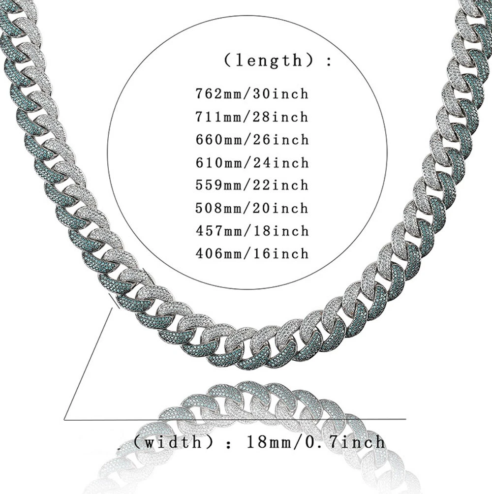European Hotselling Men's HIPS Hops Rap Jewelry Iced out Bling Crystal Cuban Chain Necklace 15mm Gold Miami Cuban Chain Necklace