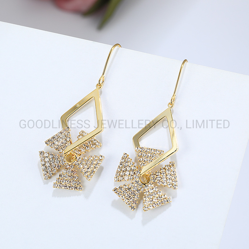 925 Silver Simple Big Geometric Diamond CZ Earrings for Female