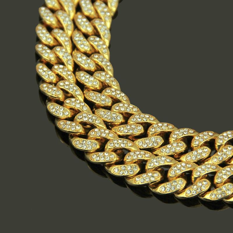 Fashion Hiphop Miami Cuban Necklace Men's Diamond Big Gold Chain Bracelet