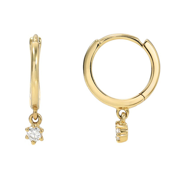 Custom S925 Silver Jewelry Mini Huggie Round CZ Drop Hoop Earrings for Ladies