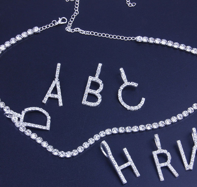 Wholesale Alphabet Cubic Zirconia Diamond Tennis Letter Initial Necklace for Women 2020