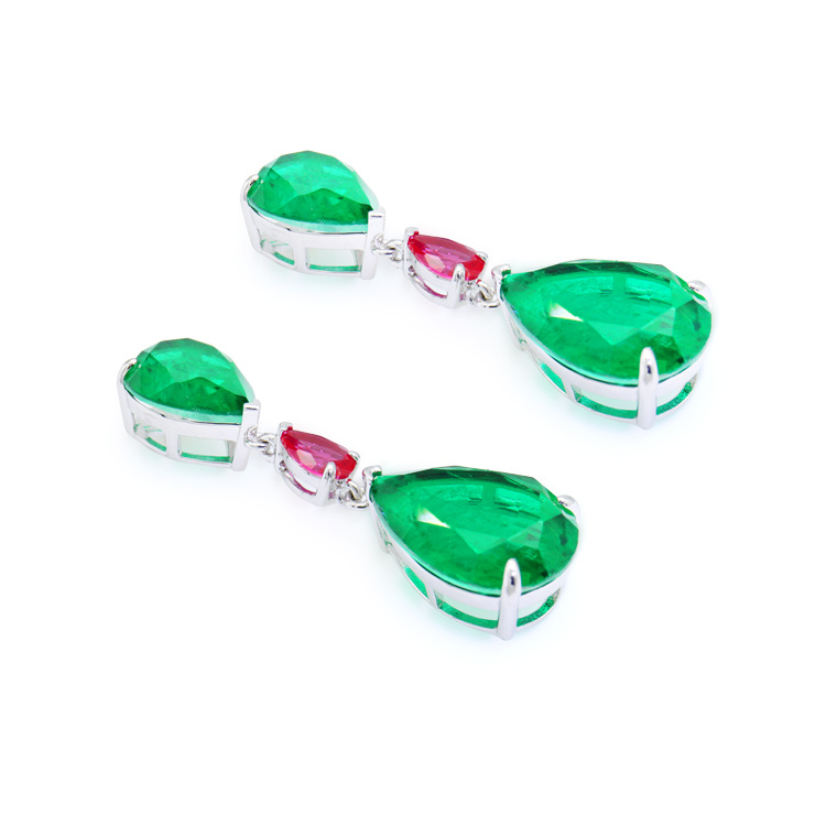 Emerald and Ruby Stones Earrings Love Earrings
