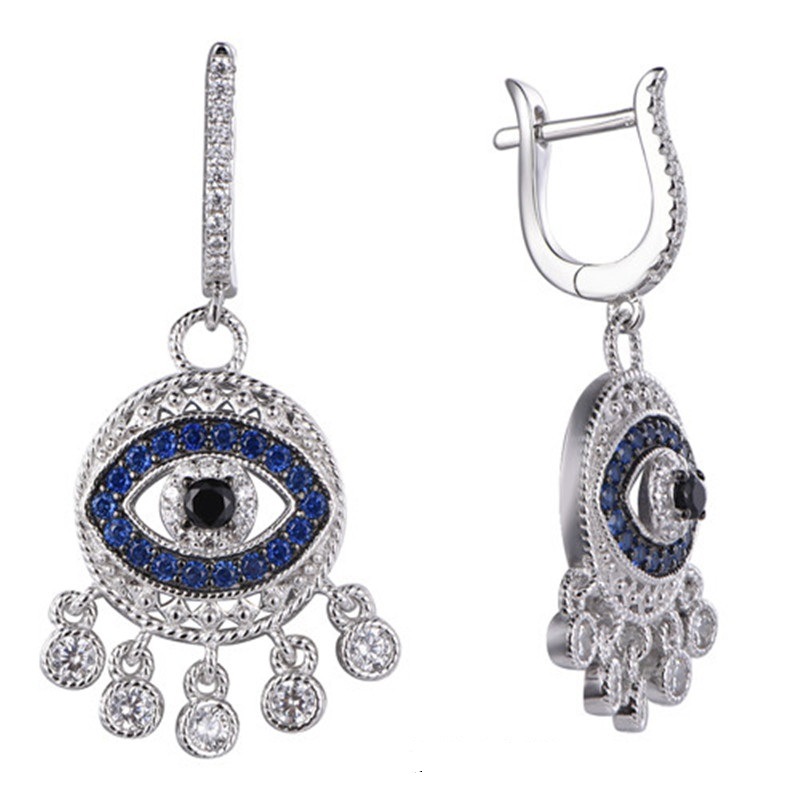 Fashion Silver Plated CZ Evil Eye Pendant Earring Jewelry Set
