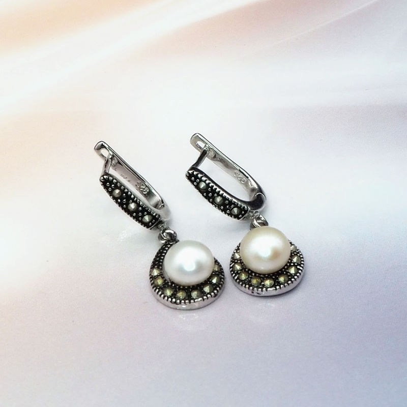 Vintage Jewelry/Silver Jewelry/Gift Vintage Earring with Freshwater Pearl for Women