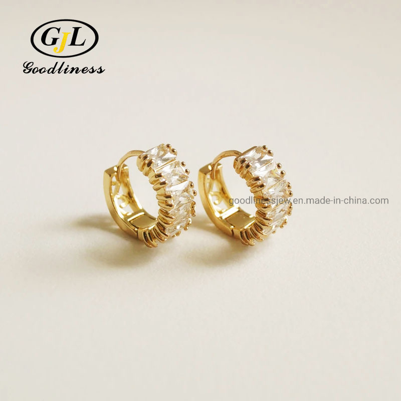 Hoop Huggie Stud Earrings Plated Gold Pave Women Earrings Jewelry