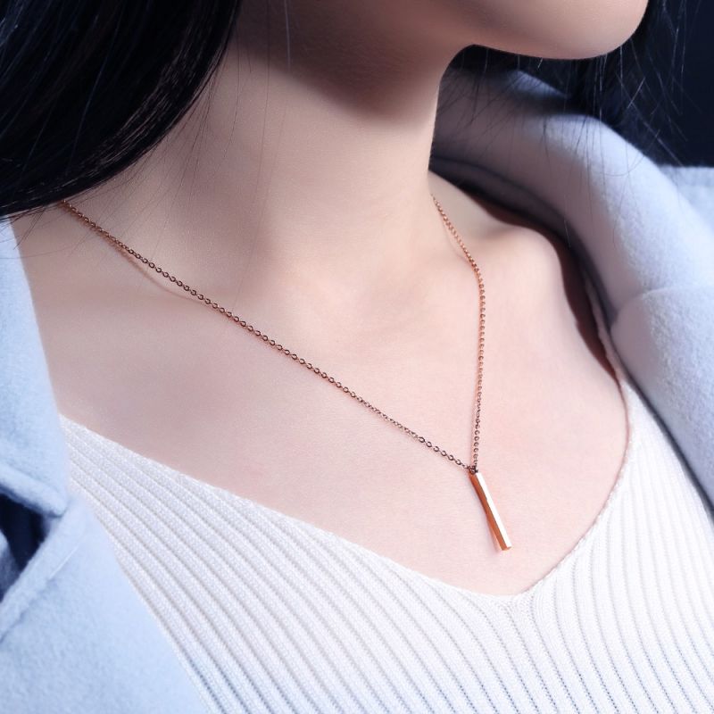 Custom Design Rose Gold Long Bar Pendant Necklace for Women