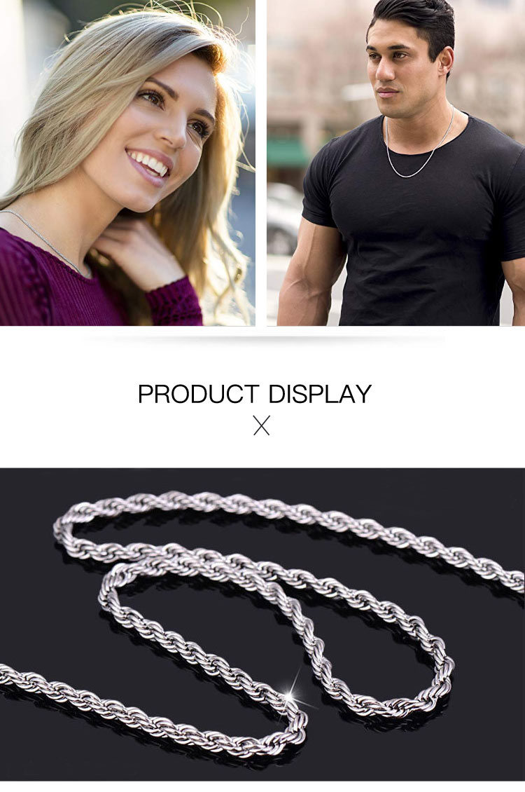 2mm Width Stainless Steel Rope Chain Necklace for Women