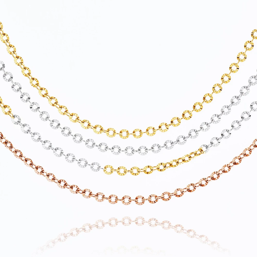 Hot Sell Stainless Steel Cable Chain Necklace with Flower Embossed Gold Plated Finished Chain Making