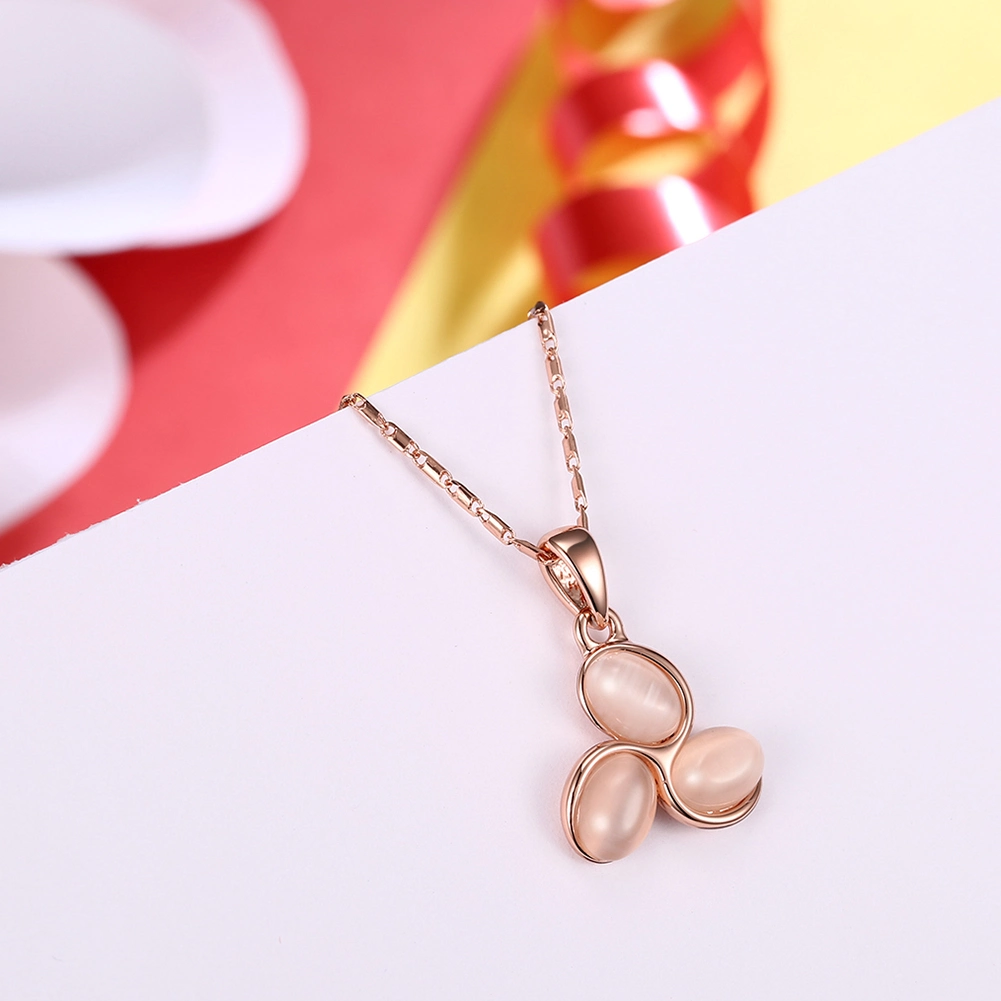 Rose Gold Plated Semiprecious Stone Pendant Women Necklace