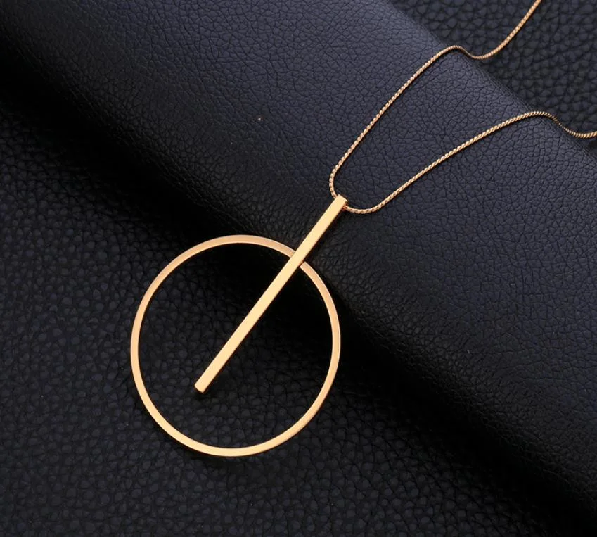 Simple Big Round Women Pendant Necklace Minimalist Gold Circle Long Custom Necklace Pendant Elegant