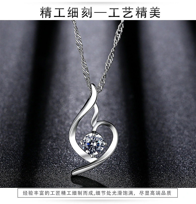 Simple Design Silver Choker Necklaces for Women and Girls Elegant Heart Crystal Pendant Necklace