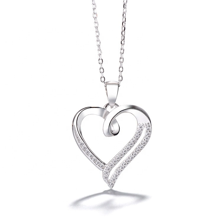 Heart Shape Pendant Necklace Cubic Zirconia Stone 925 Sterling Silver Necklace