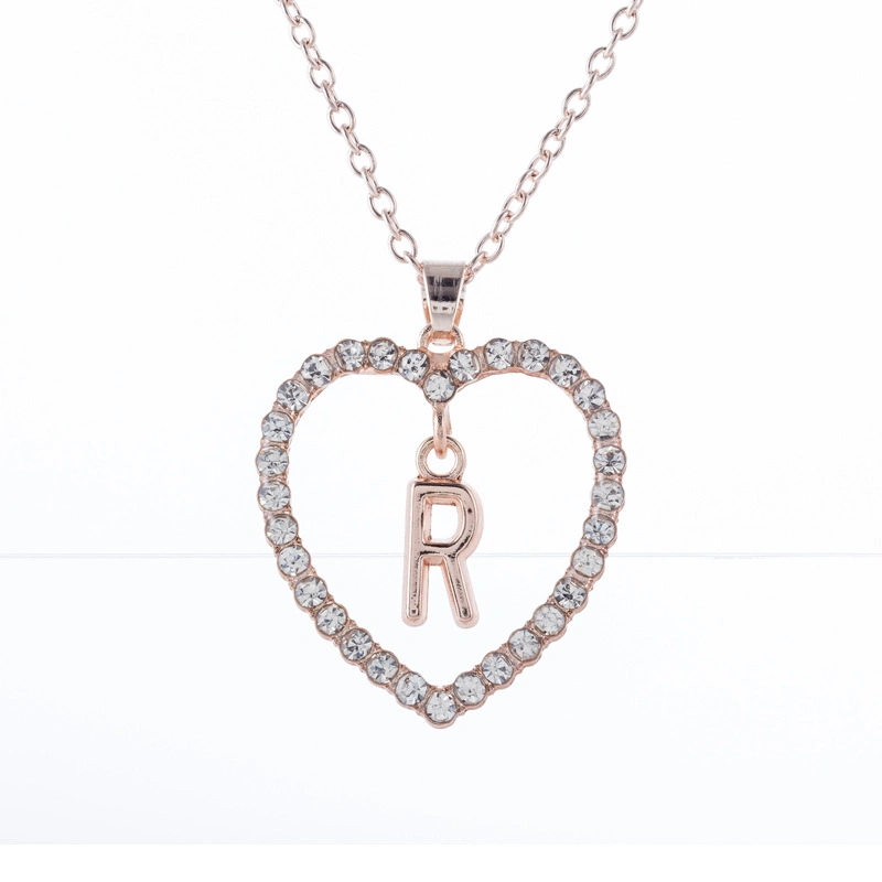 26 English Letters Drilled Peach Heart Necklace Love Pendant