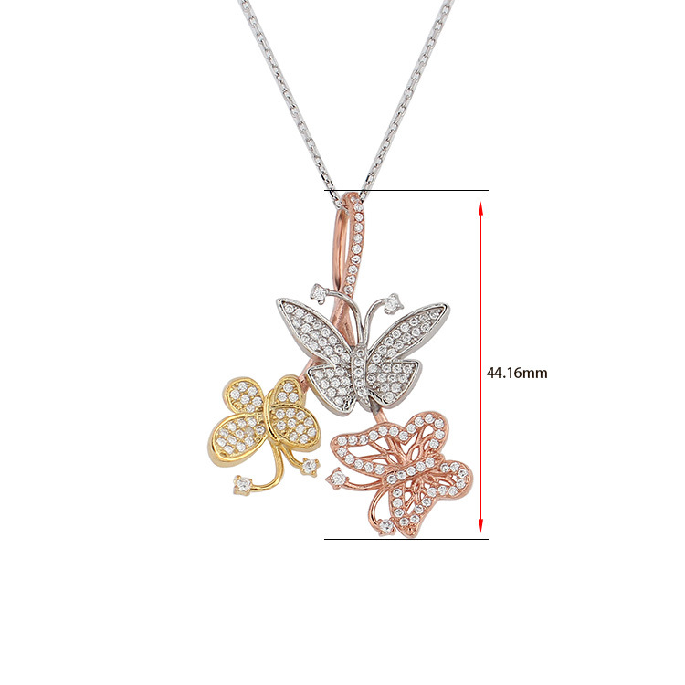 Fashion Party Beautiful Tri-Color Butterfly 925 Silver Jewelry Necklace