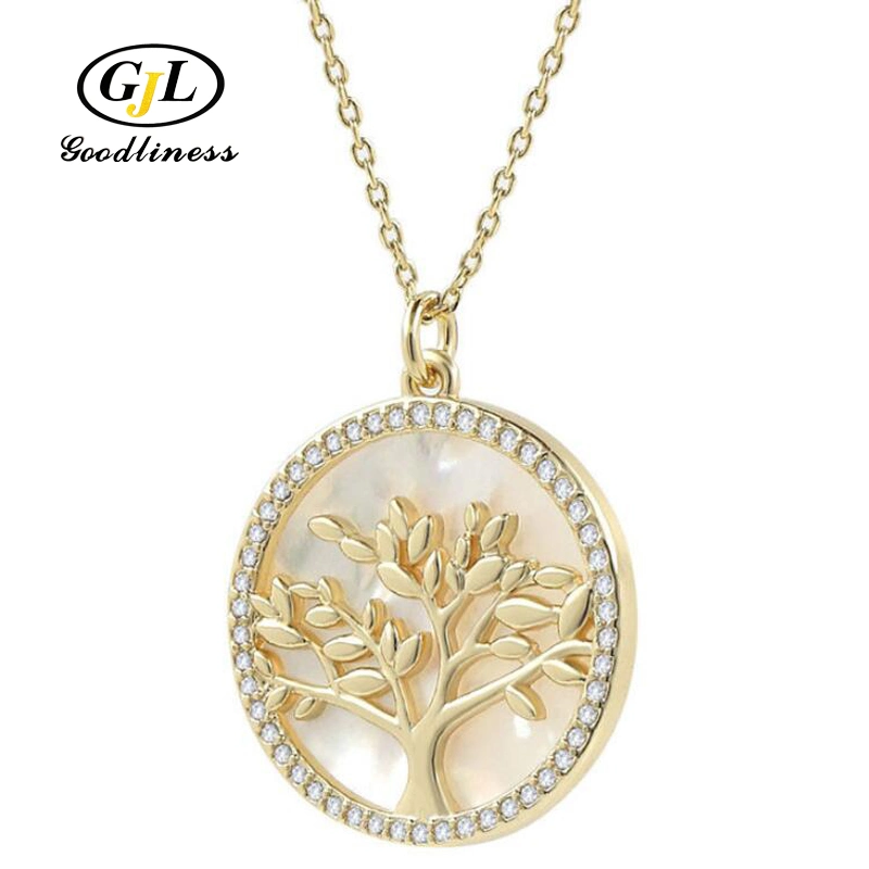 Brass Sterling Silver Mother of Pearl Jewelry Shell Tree Necklace