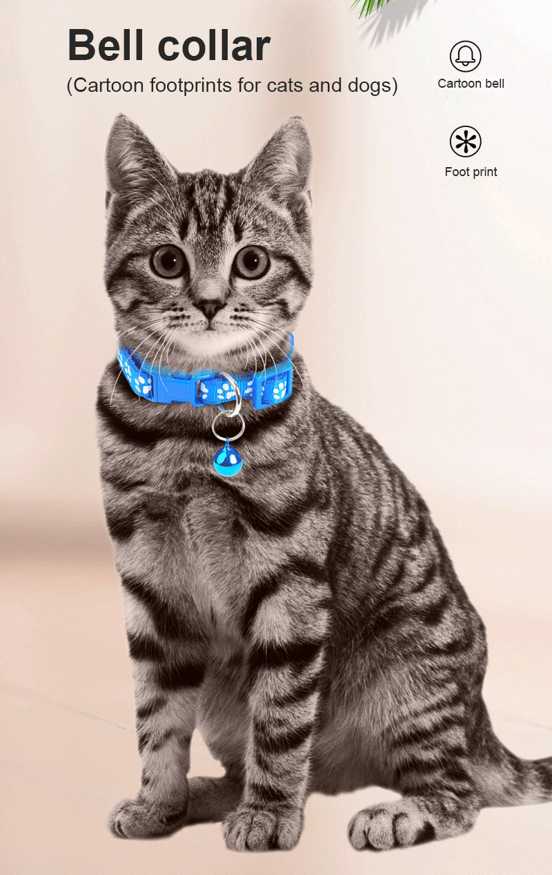 Pet Collar Cat Necklace and Cat Paw Print Adjustable Collar Bell Positioning Pet Collar
