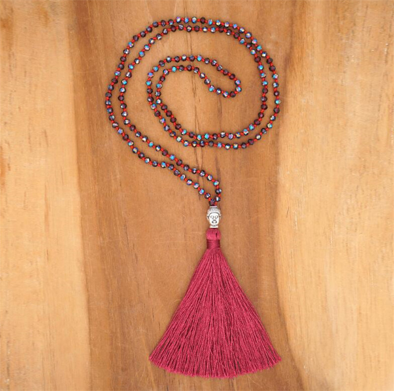 Tassel Necklaces for Women 108 Rose Quartz Knotted Necklace Yoga Charm Mala Necklaces for Ladies